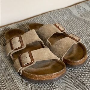 Size 38 Taupe Suede soft footbed Birkenstock’s